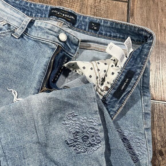 Lucky Brand Jeans Womens Sz 10 Ava Skinny Light Ankle Embroidered Floral 32x28 - Picture 12 of 14